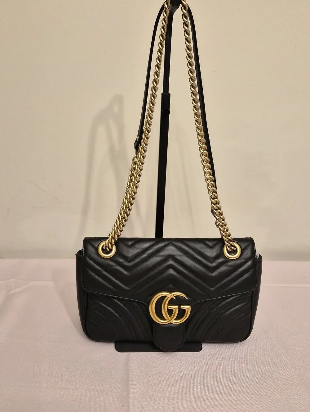 Gucci GG Marmont Medium Black Matelassé Leather Shoulder Bag Gold Hardware COA